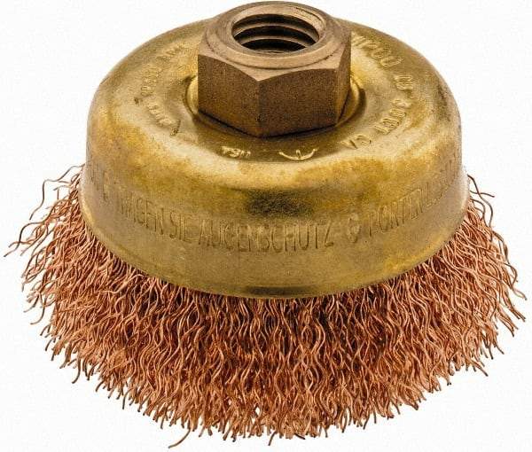 Ampco - 3" Diam, 5/8-11 Threaded Arbor, Bronze Phosphorus Fill Cup Brush - 0.014 Wire Diam, 0.88" Trim Length, 12,500 Max RPM - A1 Tooling