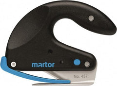 Martor USA - Fixed Safety Cutter - 1-11/16" Carbon Steel Blade, Black & Blue Polycarbonate Handle, 1 Blade Included - A1 Tooling