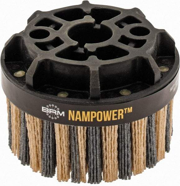 Brush Research Mfg. - 4" 80 Grit Ceramic/Silicon Carbide Tapered Disc Brush - Coarse Grade, CNC Adapter Connector, 0.71" Trim Length, 7/8" Arbor Hole - A1 Tooling