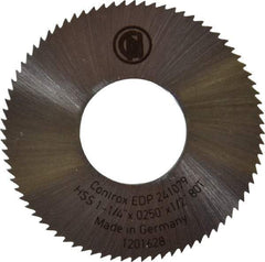 Controx - 1-1/4" Diam x 0.025" Blade Thickness x 1/2" Arbor Hole Diam, 80 Tooth Slitting & Slotting Saw - Arbor Connection, Right Hand, Uncoated, M2 High Speed Steel, Concave Ground - A1 Tooling