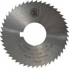 Controx - 1-1/2" Diam x 0.0781" Blade Thickness x 1/2" Arbor Hole Diam, 48 Tooth Slitting and Slotting Saw - Arbor Connection, Right Hand, Uncoated, Cobalt, Concave Ground, Contains Keyway - A1 Tooling