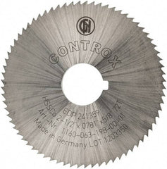 Controx - 2-1/2" Diam x 0.0781" Blade Thickness x 5/8" Arbor Hole Diam, 72 Tooth Slitting and Slotting Saw - Arbor Connection, Right Hand, Uncoated, Cobalt, Concave Ground, Contains Keyway - A1 Tooling