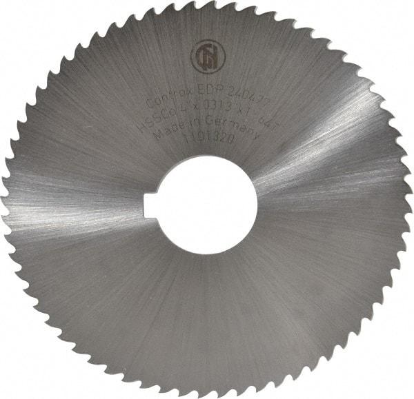 Controx - 4" Diam x 0.0313" Blade Thickness x 1" Arbor Hole Diam, 64 Tooth Slitting and Slotting Saw - Arbor Connection, Right Hand, Uncoated, Cobalt, 15° Rake, Concave Ground - A1 Tooling