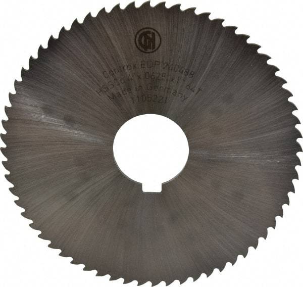 Controx - 4" Diam x 1/16" Blade Thickness x 1" Arbor Hole Diam, 64 Tooth Slitting and Slotting Saw - Arbor Connection, Right Hand, Uncoated, Cobalt, 15° Rake, Concave Ground, Contains Keyway - A1 Tooling