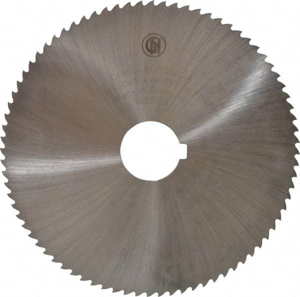 Controx - 5" Diam x 0.04" Blade Thickness x 1" Arbor Hole Diam, 80 Tooth Slitting and Slotting Saw - Arbor Connection, Right Hand, Uncoated, Cobalt, 15° Rake, Concave Ground, Contains Keyway - A1 Tooling