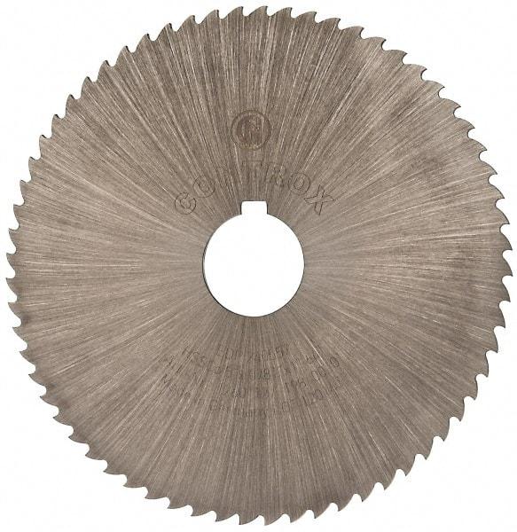 Controx - 5" Diam x 0.0781" Blade Thickness x 1" Arbor Hole Diam, 64 Tooth Slitting and Slotting Saw - Arbor Connection, Right Hand, Uncoated, Cobalt, 15° Rake, Concave Ground, Contains Keyway - A1 Tooling