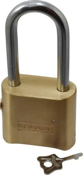 Master Lock - 2" Body Width, 2-1/8" Shackle Clearance, Solid Brass Combination Lock - 5/16" Shackle Diam, 1" Shackle Width, Control Key is Sold Separately - A1 Tooling