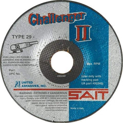 Sait - 36 Grit, 5" Wheel Diam, 1/8" Wheel Thickness, 7/8" Arbor Hole, Type 29 Depressed Center Wheel - Aluminum Oxide, Resinoid Bond, 12,200 Max RPM, Compatible with Angle Grinder - A1 Tooling