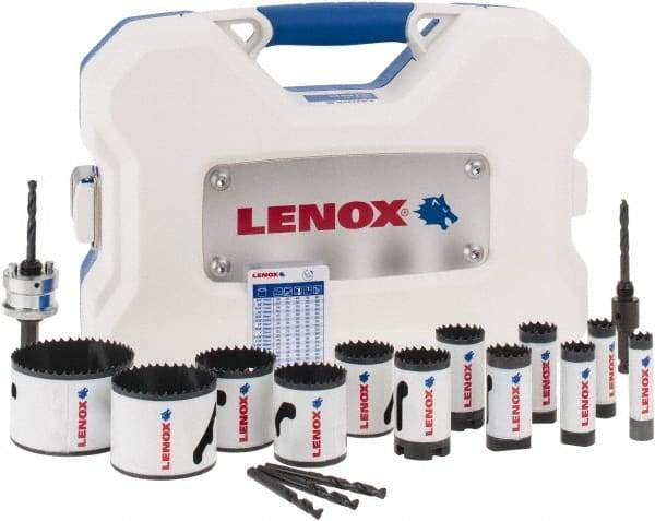 Lenox - 17 Piece, 5/8" to 3" Saw Diam, Contractor's Hole Saw Kit - Bi-Metal, Varied Toothing, Pilot Drill Model No. 4321, Includes 12 Hole Saws - A1 Tooling