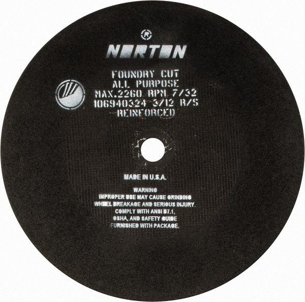 Norton - 24" Aluminum Oxide Cutoff Wheel - 7/32" Thick, 1-3/4" Arbor, 2,260 Max RPM, Use with Stationary Grinders - A1 Tooling