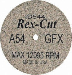 Rex Cut Product - 3" Diam x 1/4" Hole x 1/8" Thick, 54 Grit Surface Grinding Wheel - Type 1, Coarse Grade, No Recess - A1 Tooling