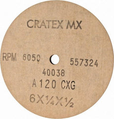 Cratex - 6" Diam x 1/2" Hole x 1/4" Thick, 120 Grit Surface Grinding Wheel - Aluminum Oxide, Type 1, Fine Grade, 6,050 Max RPM, No Recess - A1 Tooling