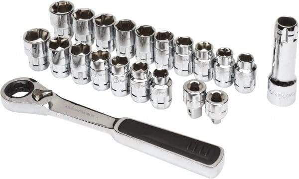 GearWrench - 3/8" Drive Socket Set - 3/8" to 3/4" (10mm to 19mm) Range, Inch/Metric Measurement Standard - A1 Tooling