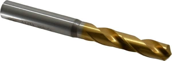 OSG - 11/32" 130° Spiral Flute Cobalt Screw Machine Drill Bit - TiN Finish, Right Hand Cut, 1-11/16" Flute Length, 3-1/2" OAL, Standard Point, Straight Shank - A1 Tooling