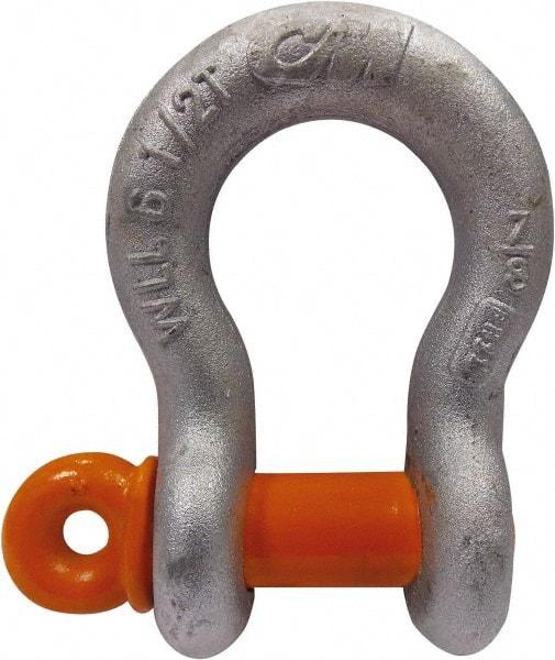 CM - 5/8" Nominal Chain Size, 3.25 Ton Carbon Steel Screw Anchor Shackle - 27/32" Diam, 3/4" Pin Diam, 1-1/16" Wide Inside Jaw, 1-1/2" Inside Width - A1 Tooling