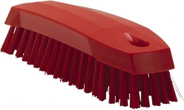 Vikan - 1" Bristle Length, Polyester Scrub Brush - 6-1/4" Long x 7" Wide Head, 7" OAL, Red, Polypropylene Block - A1 Tooling