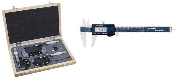 Value Collection - 0 to 3" Range, Mechanical Outside Micrometer Set - 0.0001" Graduation, Ratchet Stop Thimble - A1 Tooling