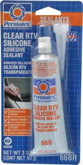 Permatex - 3 oz Tube Clear RTV Silicone Joint Sealant - -75 to 400°F Operating Temp, 24 hr Full Cure Time - A1 Tooling