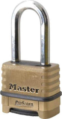 Master Lock - 2-1/4" Body Width x 2" Body Height, 2.063" Shackle Clearance, Brass Body & Boron Carbide Combination Lock - 3/8" Shackle Diam - A1 Tooling