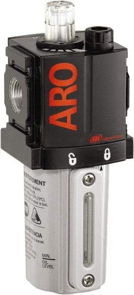 ARO/Ingersoll-Rand - 3/8" NPT, 250 Max psi Compact Modular Lubricator - Metal Bowl with Sight Glass, Aluminum Body, 105 CFM, 175°F Max Temp, 2.2" Long x 2.24" Wide x 5.99" High - A1 Tooling