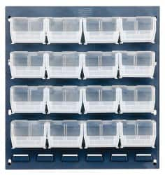 Quantum Storage - 16 Bin Louvered Panel with Ultra Bins - 18 Inch Overall Width x 8 Inch Overall Depth x 19 Inch Overall Height, Clear Tri-Clear Polypropylene Bins - A1 Tooling