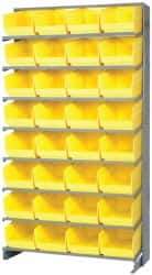 Quantum Storage - 32 Bin Store-More Sloped Shelving System - 36 Inch Overall Width x 12 Inch Overall Depth x 63-1/2 Inch Overall Height, Yellow Polypropylene Bins - A1 Tooling