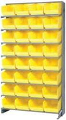 Quantum Storage - 32 Bin Store-More Sloped Shelving System - 36 Inch Overall Width x 12 Inch Overall Depth x 63-1/2 Inch Overall Height, Yellow Polypropylene Bins - A1 Tooling