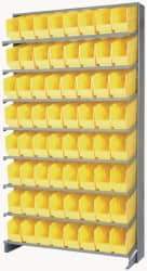 Quantum Storage - 64 Bin Store-More Sloped Shelving System - 36 Inch Overall Width x 12 Inch Overall Depth x 63-1/2 Inch Overall Height, Yellow Polypropylene Bins - A1 Tooling