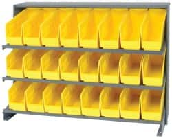 Quantum Storage - 24 Bin Store-More Sloped Shelving System - 36 Inch Overall Width x 12 Inch Overall Depth x 26-1/2 Inch Overall Height, Yellow Polypropylene Bins - A1 Tooling