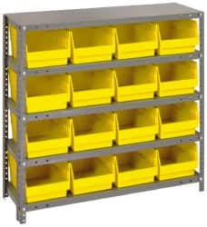 Quantum Storage - 16 Bin Store-More Shelf Bin System - 36 Inch Overall Width x 18 Inch Overall Depth x 39 Inch Overall Height, Yellow Polypropylene Bins - A1 Tooling