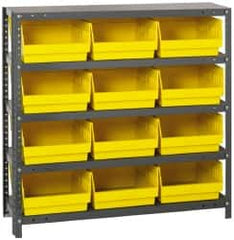 Quantum Storage - 12 Bin Store-More Shelf Bin System - 36 Inch Overall Width x 18 Inch Overall Depth x 39 Inch Overall Height, Yellow Polypropylene Bins - A1 Tooling