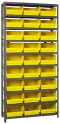 Quantum Storage - 27 Bin Store-More Shelf Bin System - 36 Inch Overall Width x 18 Inch Overall Depth x 75 Inch Overall Height, Yellow Polypropylene Bins - A1 Tooling