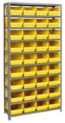 Quantum Storage - 36 Bin Store-More Shelf Bin System - 36 Inch Overall Width x 18 Inch Overall Depth x 75 Inch Overall Height, Yellow Polypropylene Bins - A1 Tooling