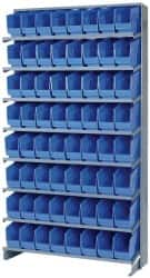 Quantum Storage - 64 Bin Store-More Sloped Shelving System - 36 Inch Overall Width x 12 Inch Overall Depth x 63-1/2 Inch Overall Height, Blue Polypropylene Bins - A1 Tooling