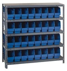 Quantum Storage - 32 Bin Store-More Shelf Bin System - 36 Inch Overall Width x 18 Inch Overall Depth x 39 Inch Overall Height, Blue Polypropylene Bins - A1 Tooling