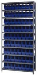 Quantum Storage - 72 Bin Store-More Shelf Bin System - 36 Inch Overall Width x 18 Inch Overall Depth x 75 Inch Overall Height, Blue Polypropylene Bins - A1 Tooling