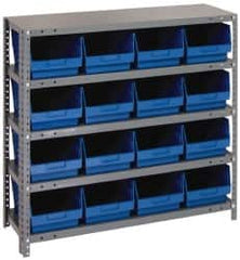 Quantum Storage - 16 Bin Store-More Shelf Bin System - 36 Inch Overall Width x 12 Inch Overall Depth x 39 Inch Overall Height, Blue Polypropylene Bins - A1 Tooling