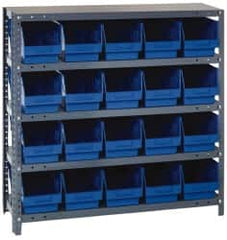 Quantum Storage - 20 Bin Store-More Shelf Bin System - 36 Inch Overall Width x 12 Inch Overall Depth x 39 Inch Overall Height, Blue Polypropylene Bins - A1 Tooling