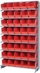 Quantum Storage - 40 Bin Store-More Sloped Shelving System - 36 Inch Overall Width x 12 Inch Overall Depth x 63-1/2 Inch Overall Height, Red Polypropylene Bins - A1 Tooling