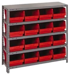 Quantum Storage - 16 Bin Store-More Shelf Bin System - 36 Inch Overall Width x 18 Inch Overall Depth x 39 Inch Overall Height, Red Polypropylene Bins - A1 Tooling