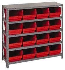 Quantum Storage - 16 Bin Store-More Shelf Bin System - 36 Inch Overall Width x 18 Inch Overall Depth x 39 Inch Overall Height, Red Polypropylene Bins - A1 Tooling