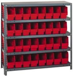 Quantum Storage - 32 Bin Store-More Shelf Bin System - 36 Inch Overall Width x 18 Inch Overall Depth x 39 Inch Overall Height, Red Polypropylene Bins - A1 Tooling