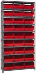 Quantum Storage - 27 Bin Store-More Shelf Bin System - 36 Inch Overall Width x 18 Inch Overall Depth x 75 Inch Overall Height, Red Polypropylene Bins - A1 Tooling