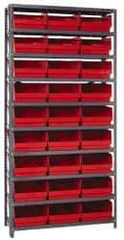 Quantum Storage - 27 Bin Store-More Shelf Bin System - 36 Inch Overall Width x 12 Inch Overall Depth x 75 Inch Overall Height, Red Polypropylene Bins - A1 Tooling