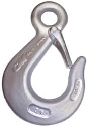 CM - Chain Grade 100, 15,000 Lbs. Load Limit Eye Sling Hook with Latch - 3-1/2 Inch Hook Throat, 6.88 Inch Reach, 1 Inch Eye Inside Diameter, 1/2 Inch Chain Diameter, 9.38 Inch Overall Length, 3/4 Inch Eye Thickness - A1 Tooling