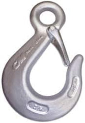 CM - Chain Grade 100, 22,600 Lbs. Load Limit Eye Sling Hook with Latch - 4 Inch Hook Throat, 8.06 Inch Reach, 1.13 Inch Eye Inside Diameter, 5/8 Inch Chain Diameter, 10.97 Inch Overall Length, 0.88 Inch Eye Thickness - A1 Tooling