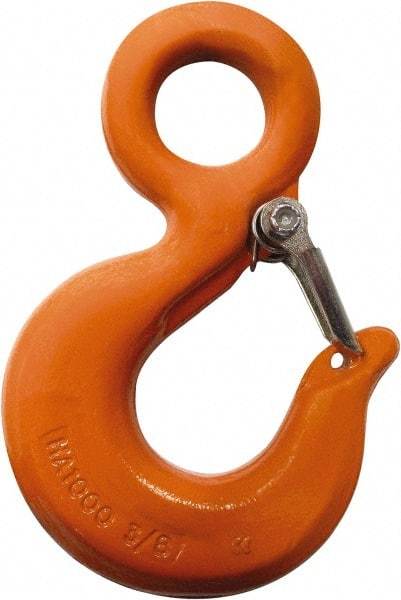 CM - Chain Grade 100, 5,700 Lbs. Load Limit Eye Rigging Hook with Latch - 1.06 Inch Hook Throat, 4.09 Inch Reach, 1.13 Inch Eye Inside Diameter, 5/16 Inch Chain Diameter, 5.63 Inch Overall Length, 1/2 Inch Eye Thickness - A1 Tooling