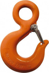 CM - Chain Grade 100, 15,000 Lbs. Load Limit Eye Rigging Hook with Latch - 1-1/2 Inch Hook Throat, 5.78 Inch Reach, 1.56 Inch Eye Inside Diameter, 1/2 Inch Chain Diameter, 7.97 Inch Overall Length, 3/4 Inch Eye Thickness - A1 Tooling