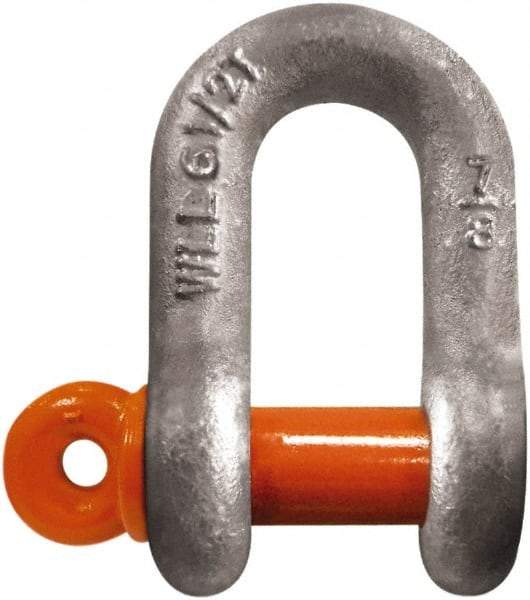 CM - 3/8" Nominal Chain Size, 1 Ton Carbon Steel Screw Chain Shackle - 17/32" Diam, 7/16" Pin Diam, 21/32" Wide Inside Jaw, 21/32" Inside Width - A1 Tooling