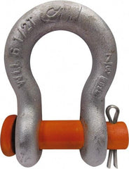 CM - 3/16" Nominal Chain Size, 0.33 Ton Carbon Steel Round Anchor Shackle - 5/16" Diam, 1/4" Pin Diam, 3/8" Wide Inside Jaw, 17/32" Inside Width - A1 Tooling